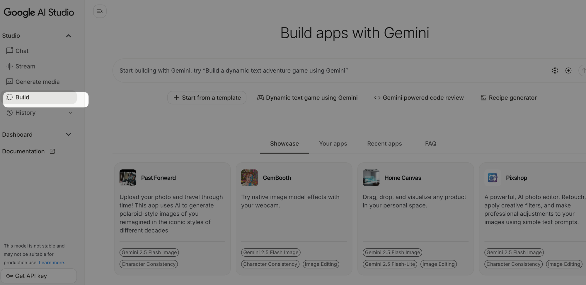 Select Build Option AI studio