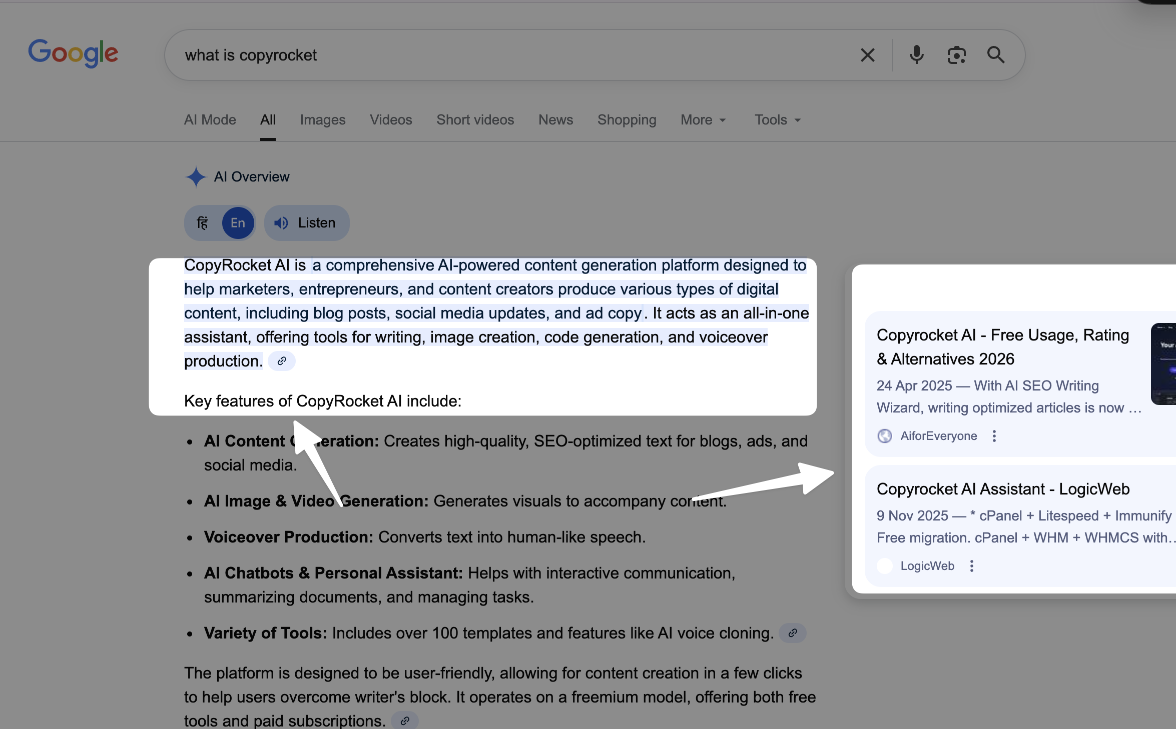 Screenshot showcasing AI Overviews