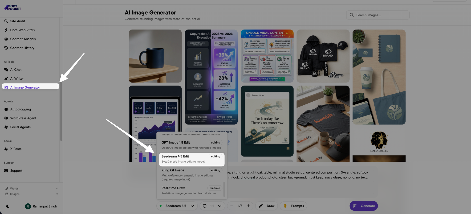 Screenshot showing ai image generator tool inside