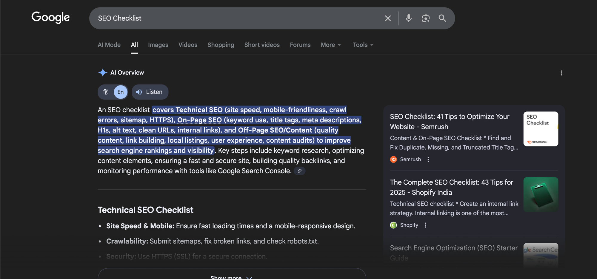 List and checklist queries