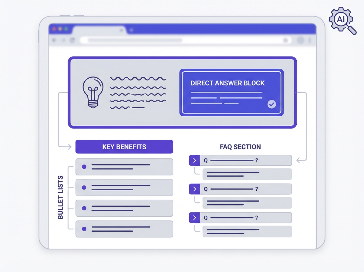 AI-friendly layout with direct-answer block, bullets and FAQ for Generative Engine Optimization (GEO) Detailed Guide 2026 (Wi