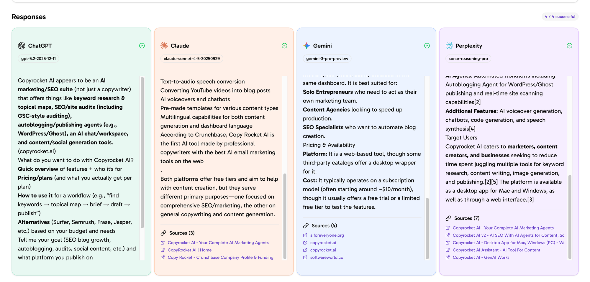 AI Responses tool screenshot