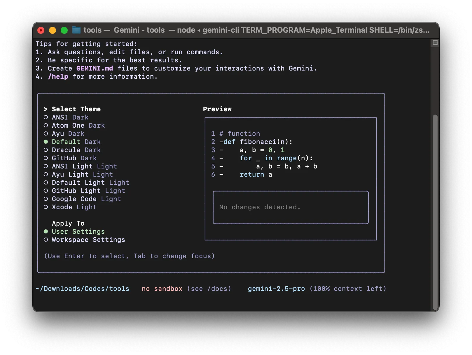 Pick a Color Theme Gemini CLI