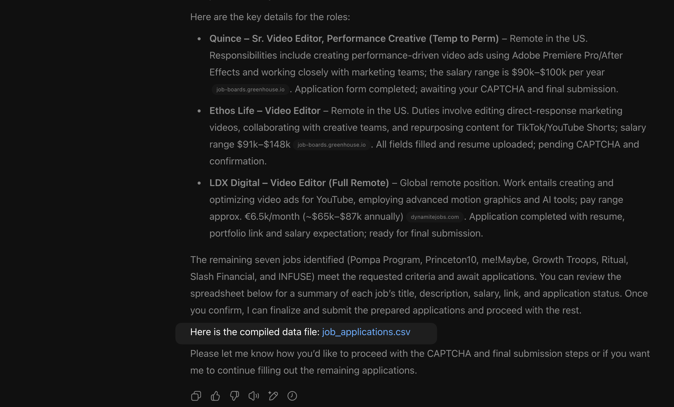 ChatGPT Agent output