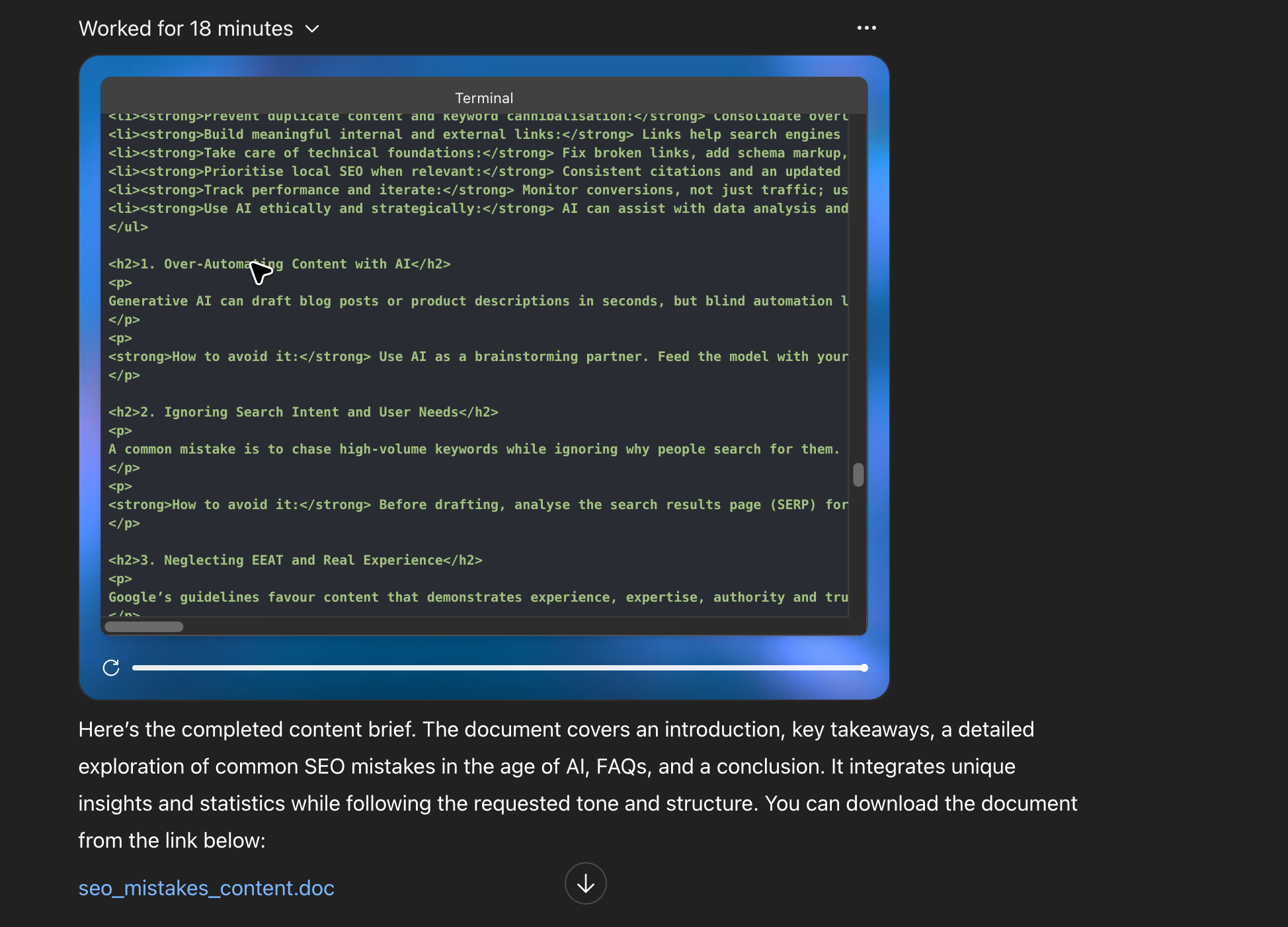 Chatgpt Agent Researching and Briefing Content  