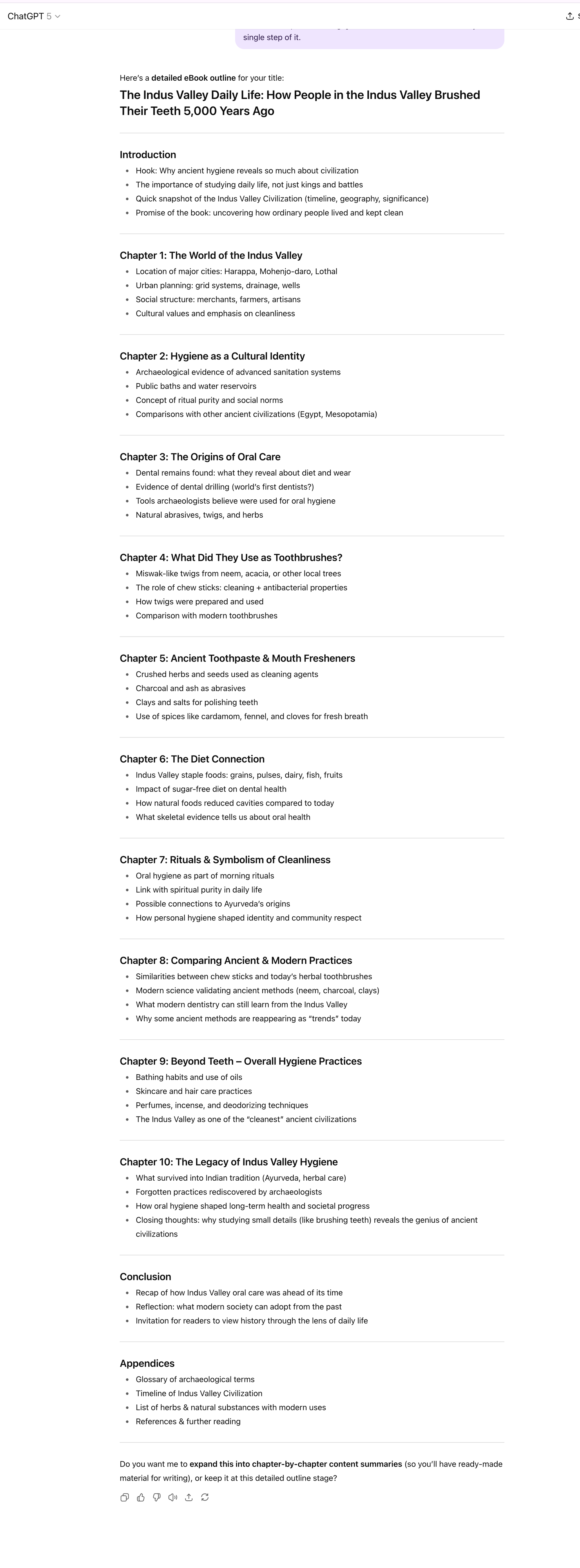 Book outline generated by ChatGPT