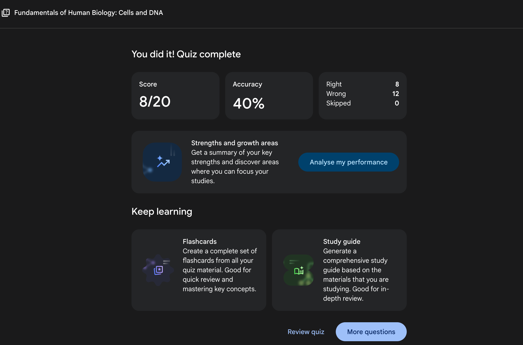 Post Quiz Analysis inside Gemini APP