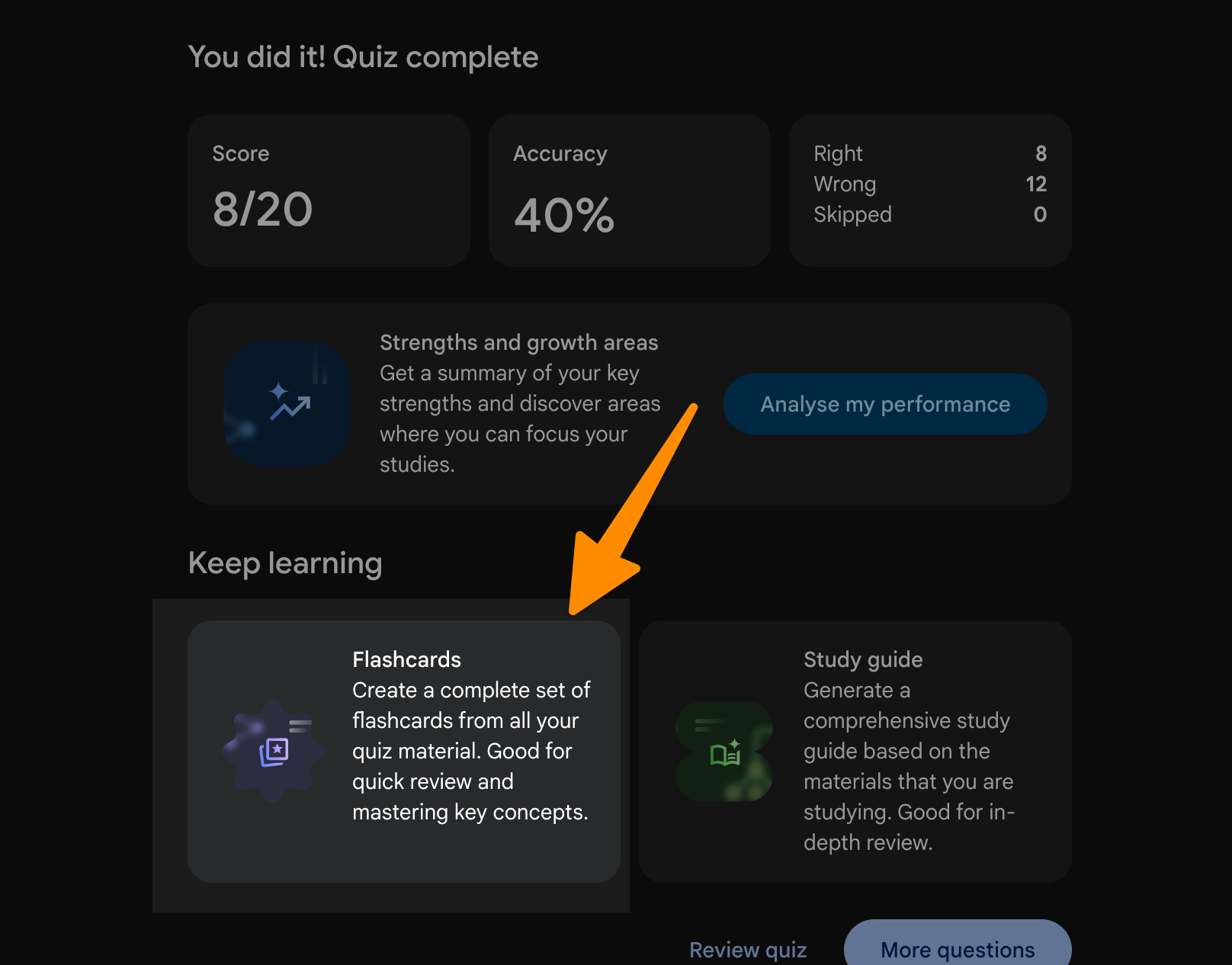 Flashcards inside gemini app