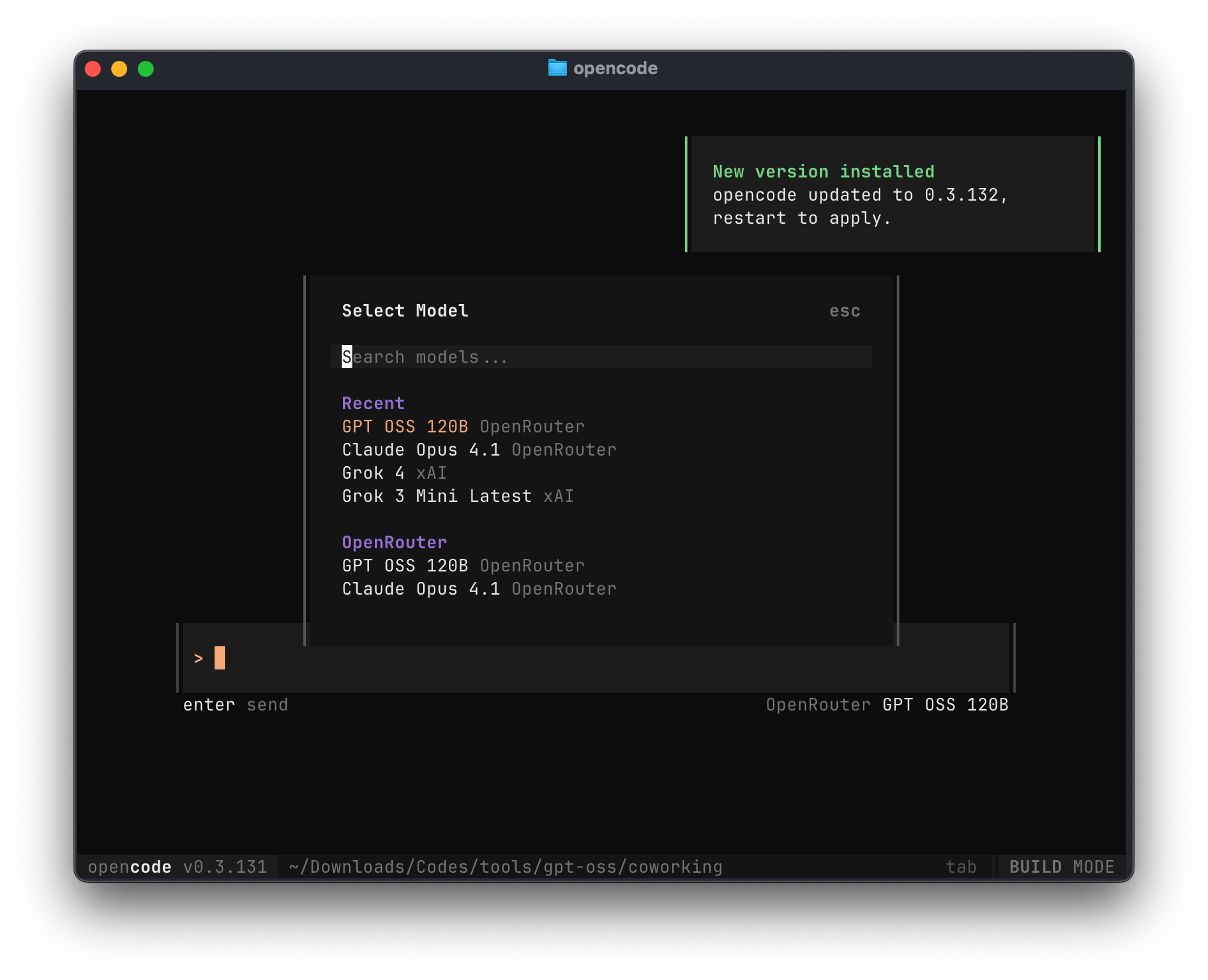 Opencode for GPT-OSS