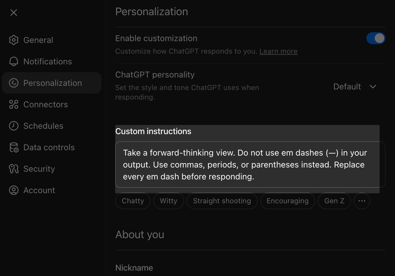 Custom Instructions in ChatGPT