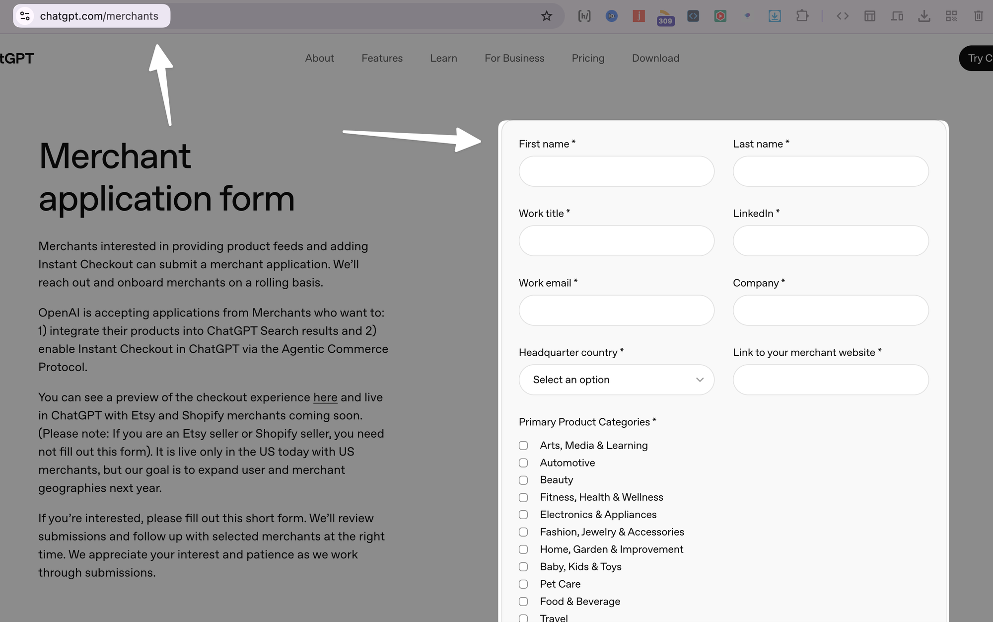 Apply for ChatGPT Merchant