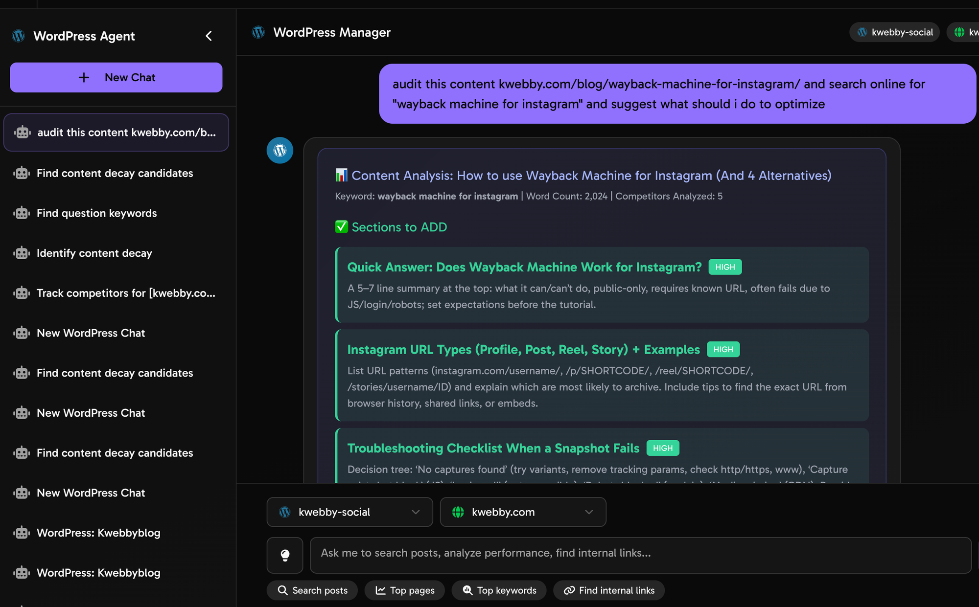 Screenshot of actionable output